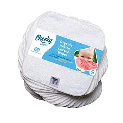 Image de Cheeky Wipes Lot de 25 lingettes en coton bio épais blanc qualité supérieure pour bébé 15 x cm réutilisables, extra douces et parfaites nettoyer les mains le visage