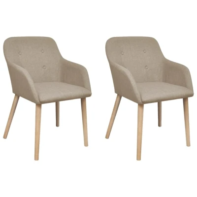Afbeelding van Eetkamerstoelen 2 st stof en massief eikenhout beige