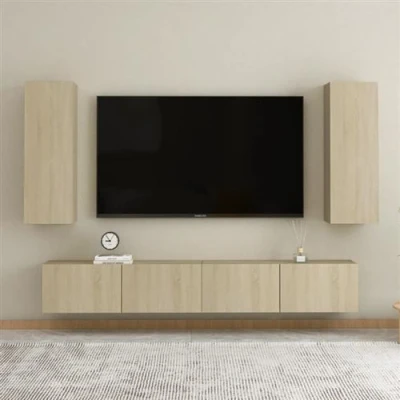 Afbeelding van vidaXL 4 delige Tv meubelset bewerkt hout sonoma eikenkleurig