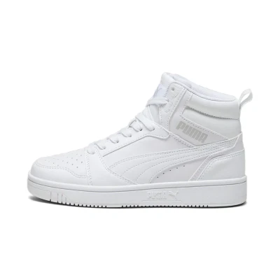 Afbeelding van Puma Rebound V6 MID JR Unisex Sneakers hoog whitecool light gray voor kinderen, Maat: 35.5, white cool