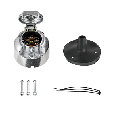 Afbeelding van BEIJISTAR Metalen aanhangerstekker, 7 polig, met rubberen afdichting, 12 V, waterdicht, voor caravan, camper, auto, boot (aluminiumlegering)