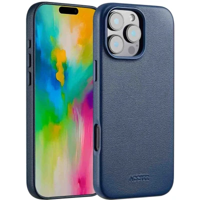 Afbeelding van Accezz Hoesje Geschikt voor iPhone 16 Pro Max MagSafe Leather Backcover donkerblauw