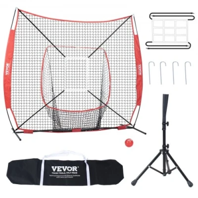 Image de VEVOR Filet d&#039;Entraînement de Baseball Softball 244x211 cm, pour Frapper, Attraper, Lancer, Équipement avec Cadre d&#039;Arc, Sac Transport, Zone Frappe, Balle, Tee Frappeur
