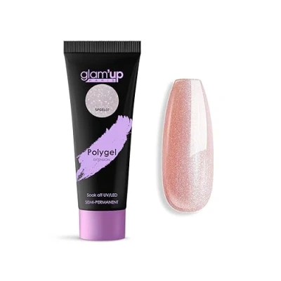 Afbeelding van Glam&#039;Up Paris Semi permanente polygel buisverlengingsgel uv nagelopbouwgel kunstdesign voor nagels eenvoudig te gebruiken langdurig roze glitter