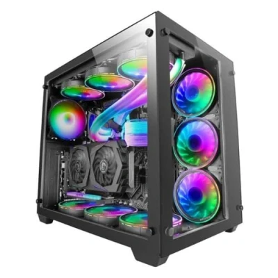 Afbeelding van MARSGAMING MCV3 zwart, aangepaste XXL E ATX, venster gehard glas voor en zijkant, modulair frame met dubbele kamer