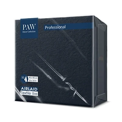 Afbeelding van PAW Airlaid servetten (40 x 40 cm) I 50 stuks effen Stofachtig Elegante tafeldecoratie HoReCa Voor gelegenheden zoals bruiloften, feesten Kleur: zwart