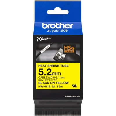 Afbeelding van Brother HSE611E Labeltape krimpkous Tapekleur: Geel Tekstkleur: Zwart 5.2 mm 1.5 m