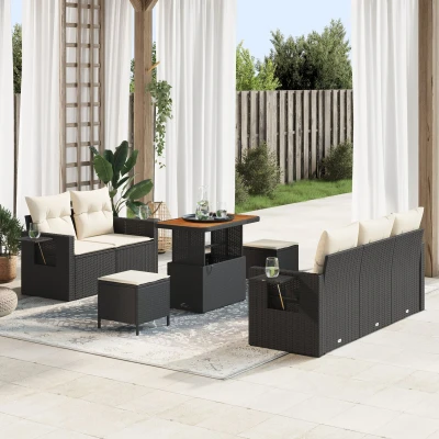 Afbeelding van vidaXL 8 delige Tuin Sofaset met Kussens Zwart Poly Rattan