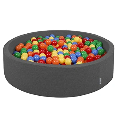 Afbeelding van KiddyMoon rond ballenbad 120x30cm/300 ballen ∅ 7cm ballenbakken kleurrijke voor baby&#039;s peuterspeelzaal, made in the eu, donkergrijs:geel groen blauw rood oranje