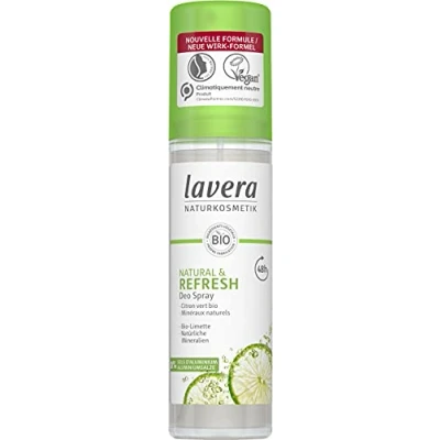 Afbeelding van Lavera Deo Spray Natural &amp; Refresh 0% aluminiumzouten veganistisch betrouwbare deodorantbescherming 48 uur gecertificeerde natuurlijke cosmetica biologische limoen en mineralen