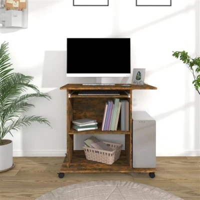Afbeelding van Computerbureau 80x50x75 cm bewerkt hout gerookt eikenkleurig