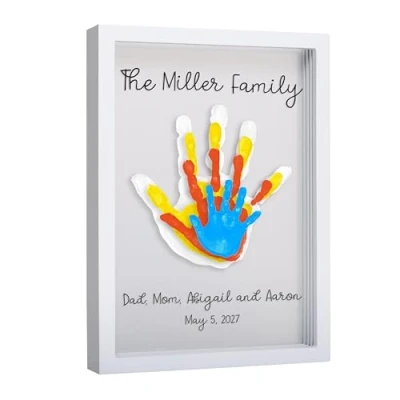 Afbeelding van Pearhead Clear Family Handprint Frame, DIY Art Print Keepsake, Home Decor, cadeau voor nieuwe en verwachte ouders, 4 verfkleuren inbegrepen