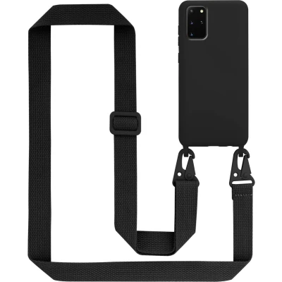 Afbeelding van Cadorabo Mobiele telefoon ketting geschikt voor Samsung Galaxy S20 PLUS in LIQUID ZWART Silicone beschermhoes met lengte verstelbare koord riem