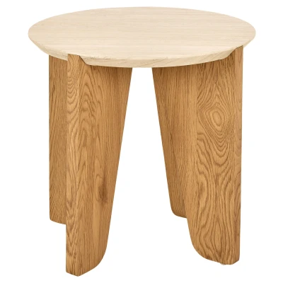 Afbeelding van Hjem Interiors Vincent Ronde Bijzettafel Travertin / Wildeiken