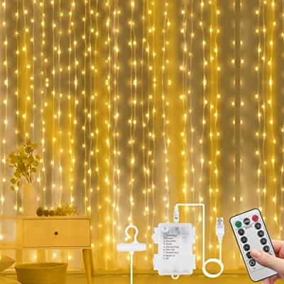 Afbeelding van Vicloon gordijn licht, licht 300 LED 3m * 3m, laagspanning 5V, 8 modi waterdicht IP67 buiten en binnen, Kerstmis, bruiloft, verjaardag, venster, home decoratie