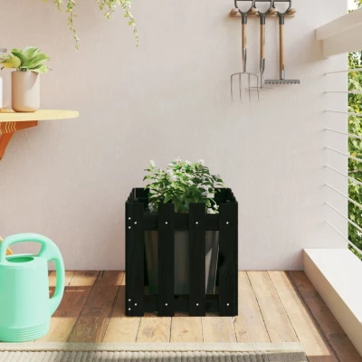Afbeelding van Plantenbak met hekontwerp 40x40x40 cm massief grenenhout zwart