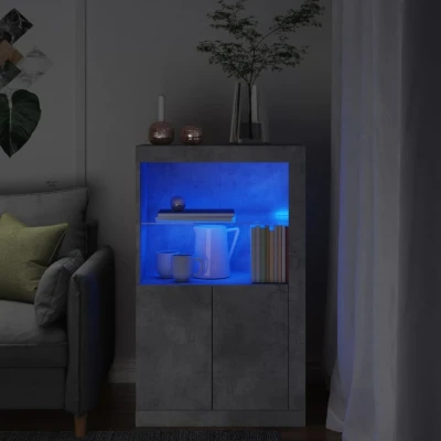 Afbeelding van Bijzetkast met LED verlichting bewerkt hout betongrijs
