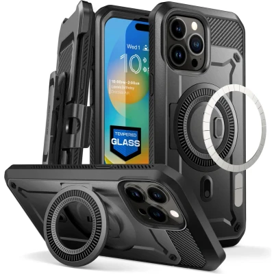 Afbeelding van Supcase UBMag Geschikt Voor iPhone 15 Pro Max hoesje met screenprotector Zwart