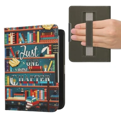 Afbeelding van kwmobile E reader hoesje geschikt voor Kobo Clara BW / Colour hoes flip case met magneetsluiting Ereader cover bibliotheek design in meerkleurig