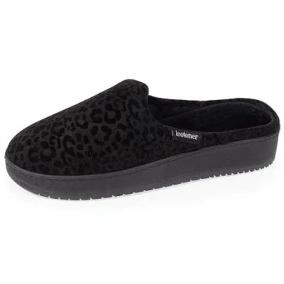 Afbeelding van Isotoner Pantoffels voor dames, zeer comfortabel, traagschuim, 3,7 cm plateauzool, zwart.