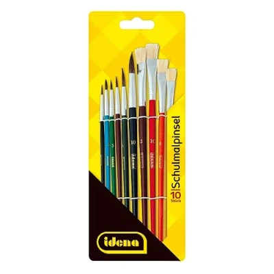 Image de Idena 60103 Lot de 10 pinceaux d&#039;école avec 6 ronds et 4 à poils peints