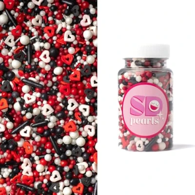 Afbeelding van SD Pearls Mélange de bonbons sucres en noir, rouge et blanc avec cœurs pour la Saint Valentin, enterrement vie jeune fille gâteaux modernes (mélange « Pik Dame », 100 g)