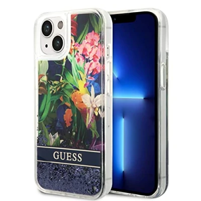 Afbeelding van Guess GUHCP14MLFLSB iPhone 14 Plus 6.7 blauw/blauwe hardcase Flower Liquid Glitter