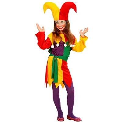 Afbeelding van Widmann Clown &amp; Nar Kostuum Hofnar Jolly Joker Kind Meisje Multicolor Maat 158 Carnavalskleding Verkleedkleding