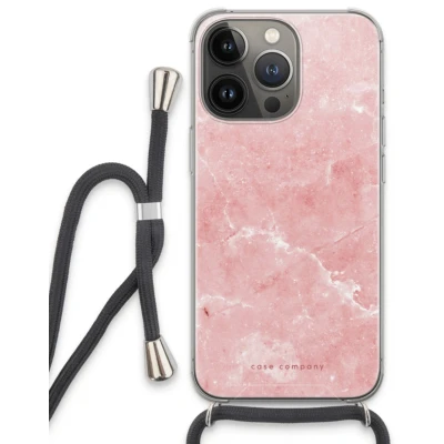 Afbeelding van Case Company® hoesje met Koord geschikt voor iPhone 13 Pro Roze marmer Telefoonhoesje Zwart Extra Bescherming aan alle Kanten en Over de Schermrand