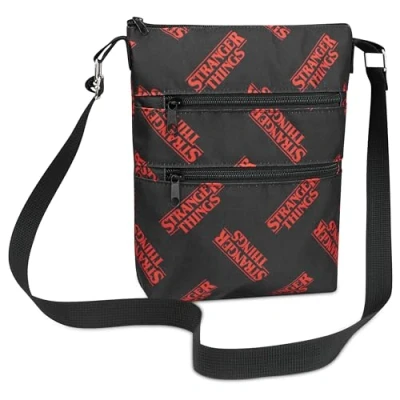 Afbeelding van Stranger Things Handtas voor dames, meisjes, tieners, schoudertas officiële accessoires tv serie, tas met meerdere zakken, Zwart/Rood