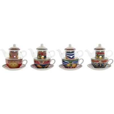 Afbeelding van Theepot Home ESPRIT Geel Rood Kristal Porselein 1 L (4 Stuks)