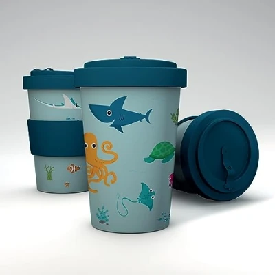 Afbeelding van Reisbeker/Travel Cup Splosh Zeeleven RPET &amp; Siliconen Lichtblauw 400ml