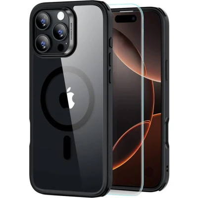 Afbeelding van ESR Classic Hybrid Halolock MagSafe Case + Gehard Glas voor iPhone 16 Pro Helder met Zwart Frame (Apple Pro), Smartphonehoes,