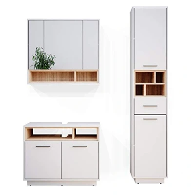 Afbeelding van Vicco Badkamermeubel set Beatrice, Wit/Sonoma, 3 delen, met hoge unit