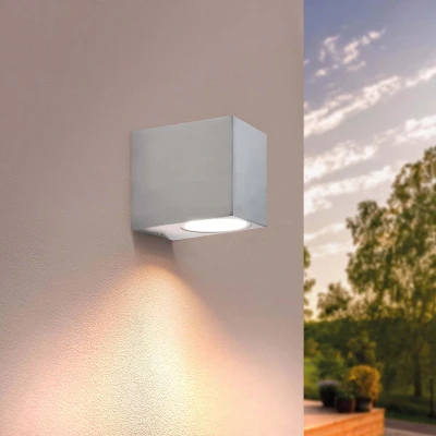 Afbeelding van Ledvion Wandlamp San Diego RVS, LED Buiten Grijs Vierkant, Dubbelzijdig GU10 Up&amp;Down, Buiten, Wand lamp, Buitenlamp, IP54