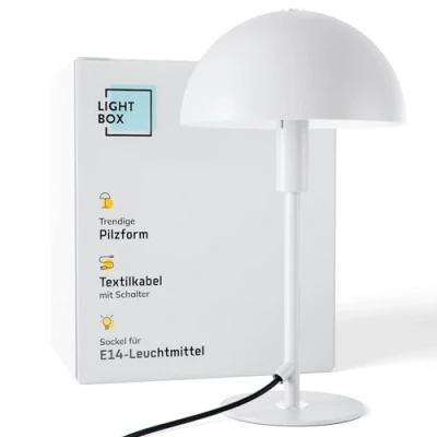 Afbeelding van Lightbox Paddenstoel tafellamp Home bureaulamp met tuimelschakelaar LED lamp als bedlamp, bureau en bureauaccessoires E14 fitting Van metaal wit zilver