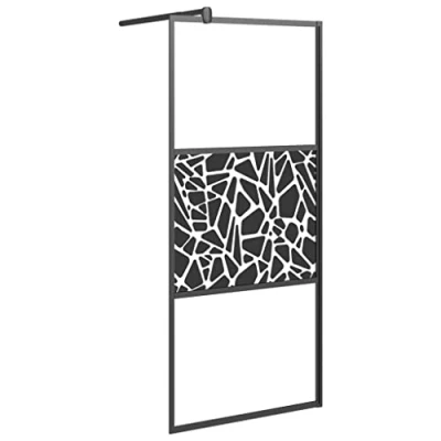 Afbeelding van vidaXL Inloopdouchewand met stenenmotief 90x195 cm ESG glas zwart