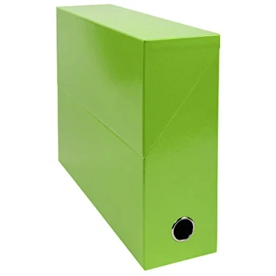 Afbeelding van Exacompta Ref. 89923E, 1 Iderama transferbox van kleurd papier, 90 mm rug, metalen oog, voor A4 formaat, afmetingen 25.5 x 34 9 cm, anijsgroene kleur, gemonteerd geleverd