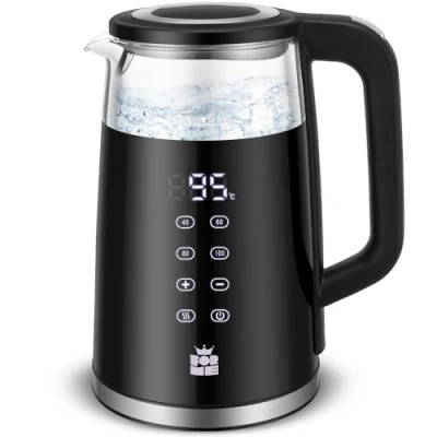 Afbeelding van ForMe Elektrische waterkoker van glas, 1,7 l, thermostaat, verstelbaar, temperatuurkeuze 40 100 C, led, digitale temperatuurweergave, warmhoudfunctie, theepot, BPA vrij