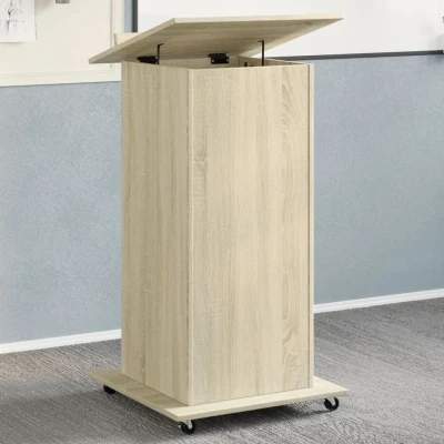 Afbeelding van Lessenaar met wielen en lade 55x55x107 cm hout sonoma eiken