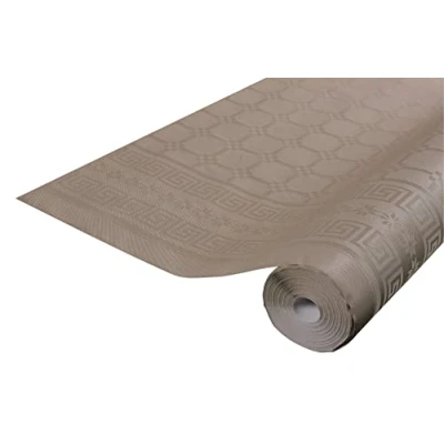 Afbeelding van Pro tafelkleed: 12 damastpapieren wegwerptafelkleden op een rol van 6 m lang en 1,20 breed, taupe kleur. Damastpapier met chic klassiek universeel patroon, ref R480650I