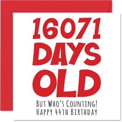 Afbeelding van stuff4 44 jaar verjaardagskaart voor mannen, vrouwen, hem en haar 16071 Days Old Grappige volwassenen broer, zus, zoon, dochter, moeder, vader, 145 mm x