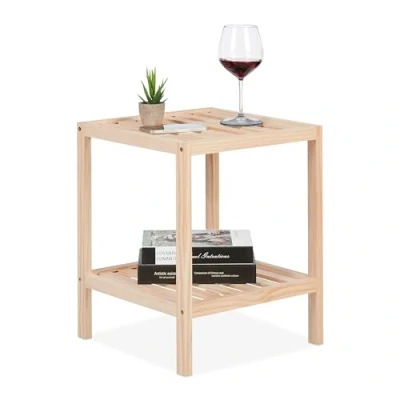 Afbeelding van Relaxdays bijzettafel houten tafeltje met opbergruimte nachttafel kleine salontafel