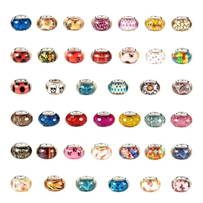 Afbeelding van NBEADS 100 stuks Europese acrylkralen met groot gat, 14 mm, verschillende kleuren voor bedelarmbanden