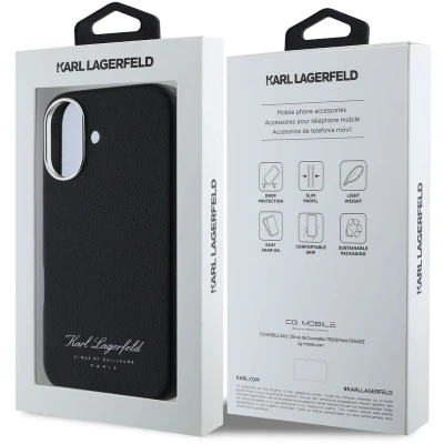 Afbeelding van Karl Lagerfeld iPhone 16 Hoesje: Stijlvolle Bescherming zwarte leer