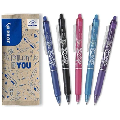 Afbeelding van PILOT Frixion Ball Clicker, intrekbare balpen, uitwisbaar, met warmtegevoelige inkt navulbare en ergonomische rollerbalpen zwart, blauw, roze, turquoise, paars middelgrote punt, 5 stuks
