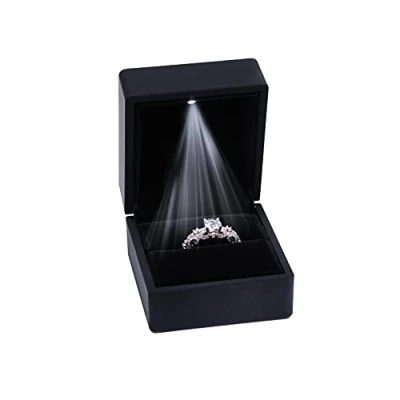 Afbeelding van ZADAWERK® Ringbox met led, zwart, sieradenkistje, lichtgevend, voor speciale momenten, sieraden, huwelijksaanzoek, verloving, bruiloft, trouwring
