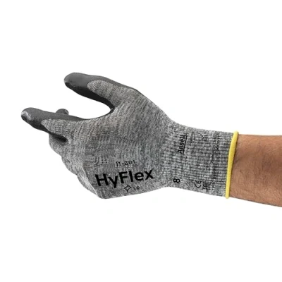 Image de Ansell HyFlex 11 801 Gants de Travail Professionnels, Enduction Nitrile Résistante à l&#039;Abrasion, Protection Industrielle Multiusage, Manutention et Mécanique, Noir, Taille 2XL (12 Paires)