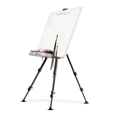 Image de chevalet Walimex pro L 50 165cm, aluminium I idéal comme d&#039;atelier, de table &amp; terrain pour toiles jusqu&#039;à HxD : 122x4cm, 6kg étagère support peintures pinceaux, avec sac