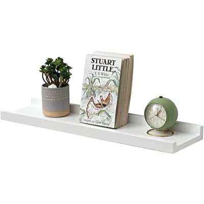 Afbeelding van Gieanoo Wandrek, wit, 40 cm, fotolijst, wit massief eikenhout, zwevend rek, voor fotolijsten en decoratie, slaapkamer, keuken, werkkamer